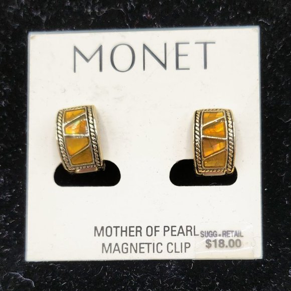 MONET NWT Mother of Pearl Magetic Clip On Earrings - Picture 3 of 3
